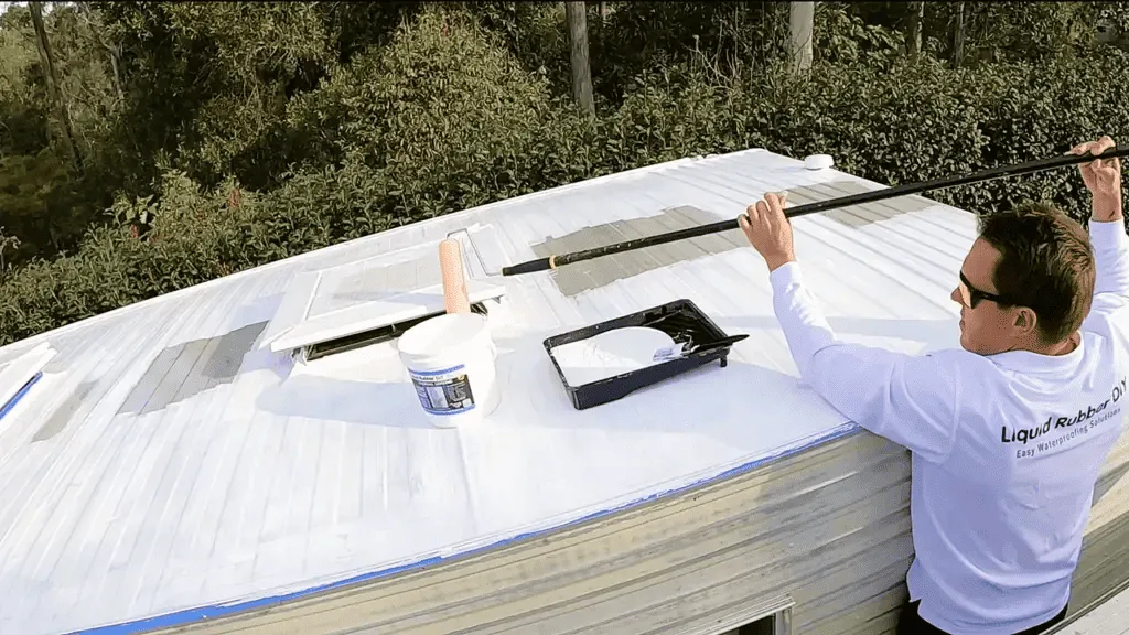 Caravan roof being waterproofed with Liquid Rubber DIY kit