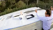 Caravan roof being waterproofed with Liquid Rubber DIY kit